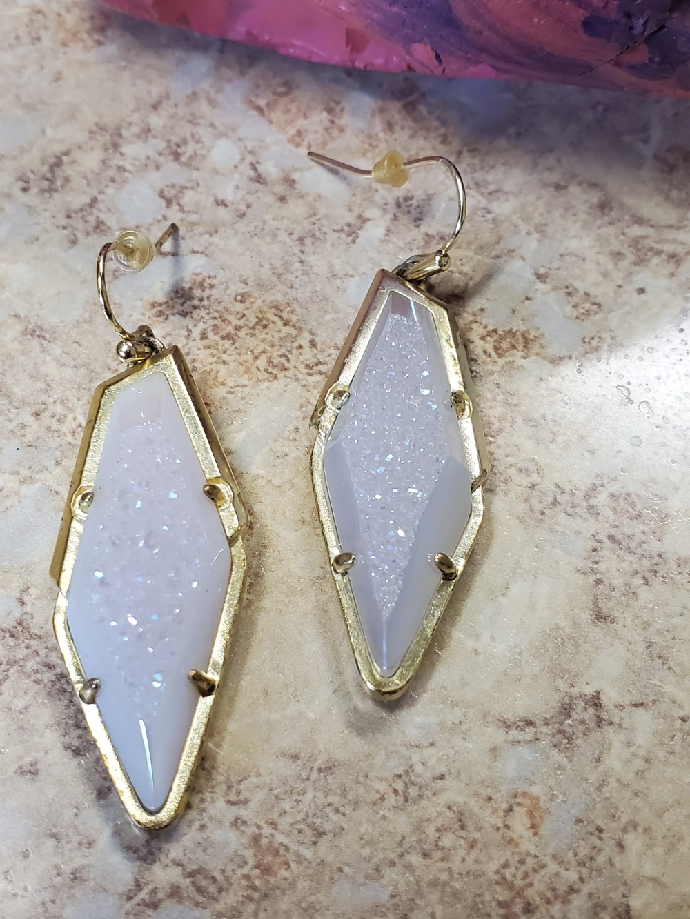 Kendra Scott White Druzy Gold-Trim Drop Earrings